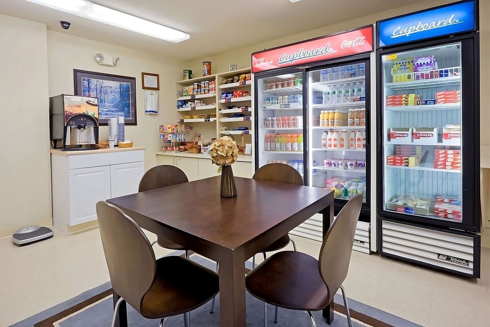 Gather for snacks and drinks in this cozy pantry lounge.