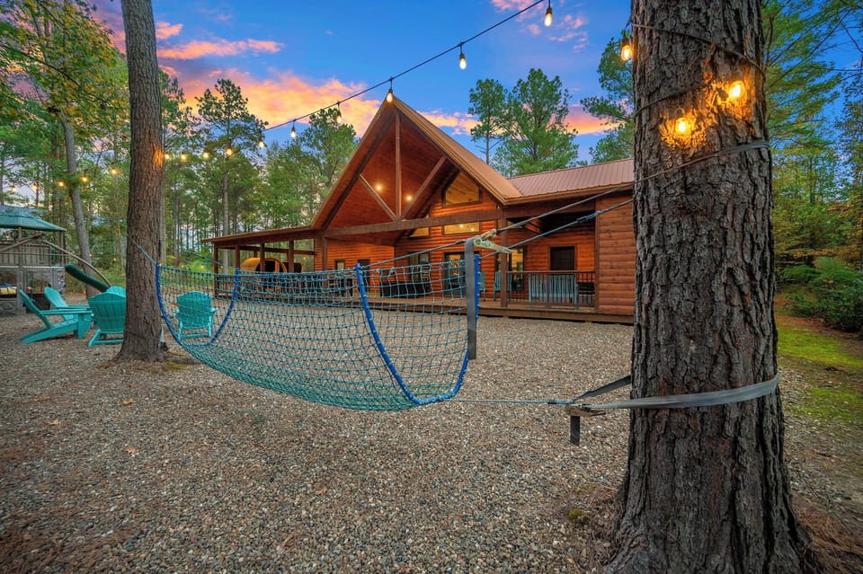 A fun rope latter is strung between the trees for a fun added challenge