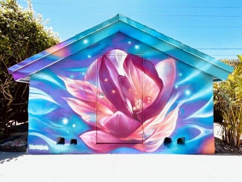 Close up of Pier Walk's new pool house mural by Dreamweaver