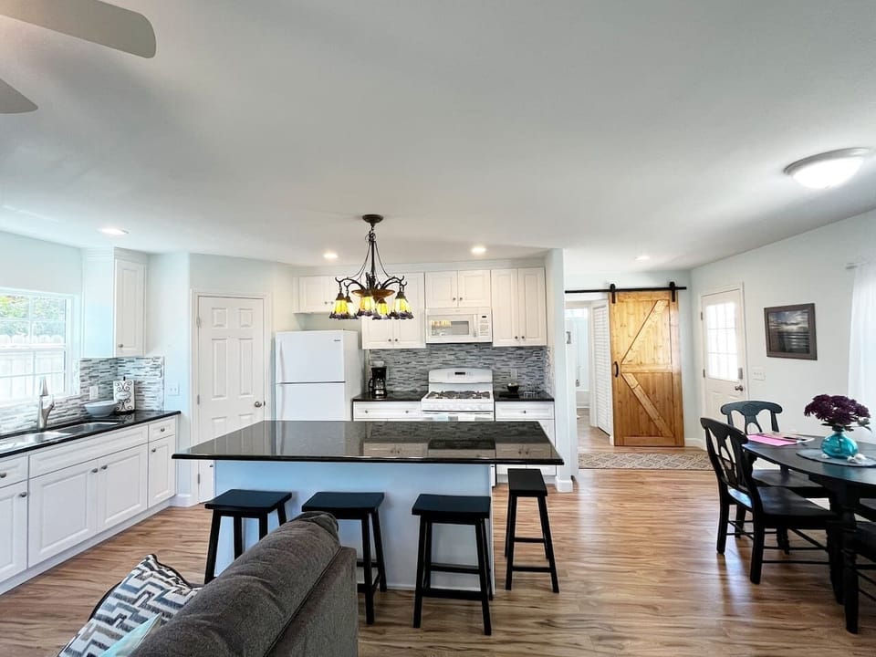 Main living space, kitchen, living room and dining room.