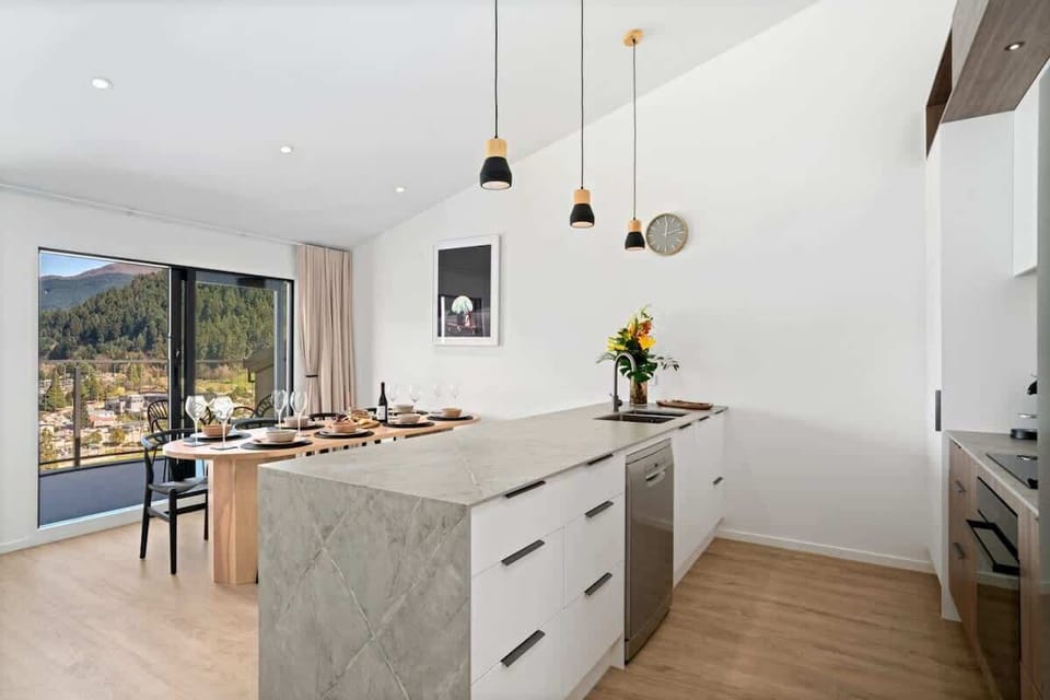 Open plan kitchen with stunning Queenstown views