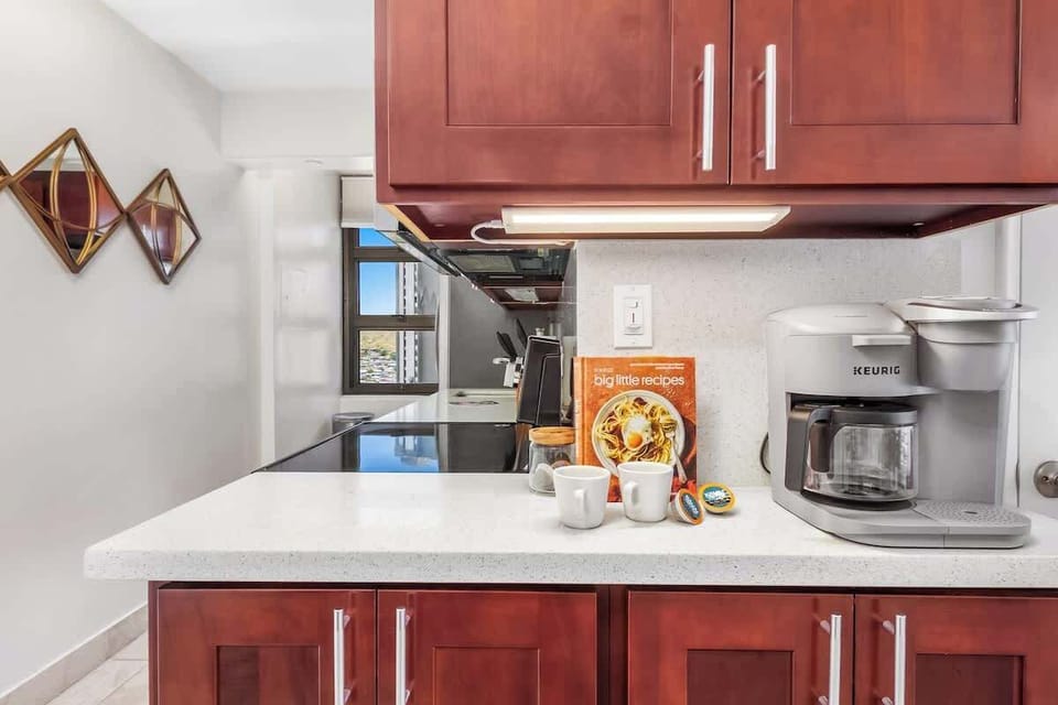 In your kitchen area, enjoy making coffee with the coffee maker provided.