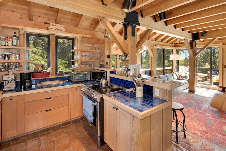 Seating for 2 at the bar overlooking the kitchen.