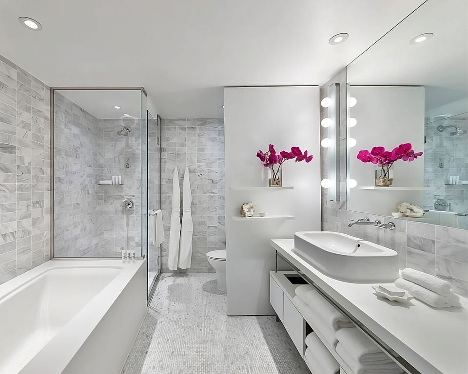 Soak and reset in a spotless bath with sleek finishes.