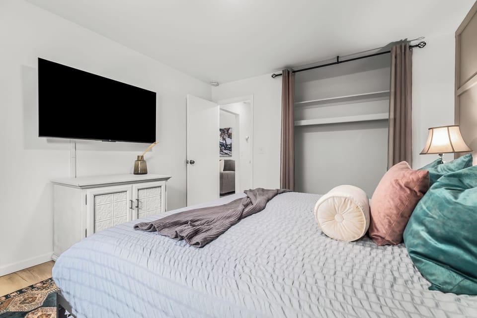 Spacious King Bedroom with Double Closets , stocked with extra towels, blankets, and essentials