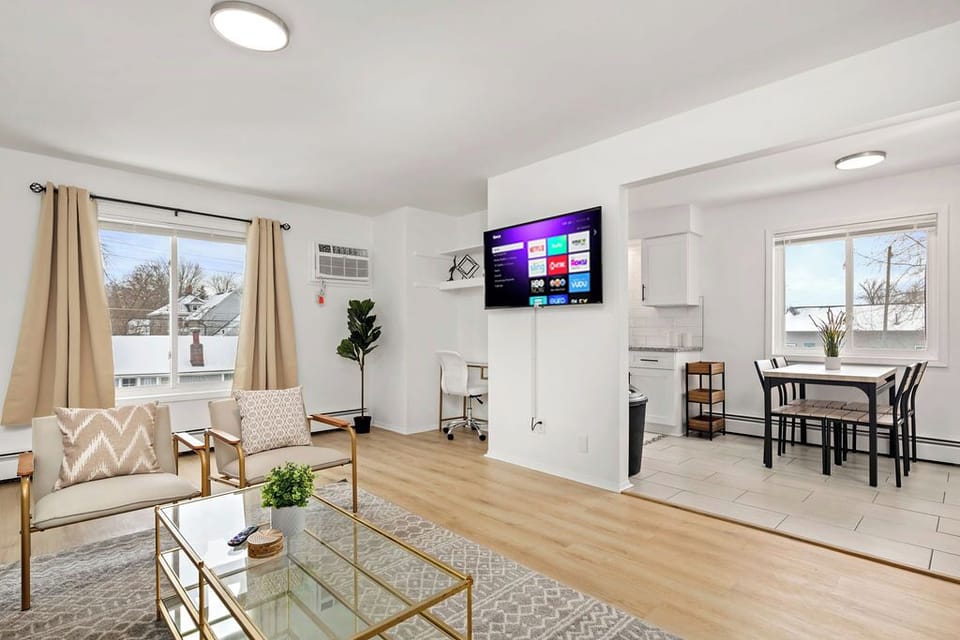 Mounted Smart TV and Dedicated work space for all your entertainment needs