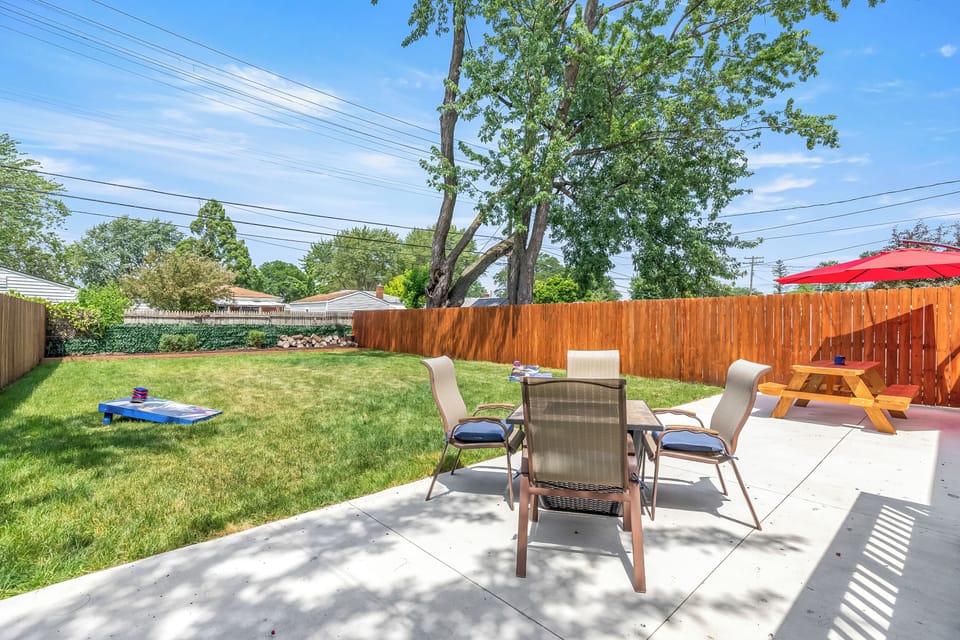Fully fenced backyard is perfect for your pets
