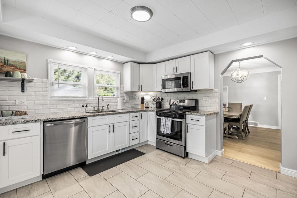 Newly renovated kitchen is stocked with everything you need to cook your favorite meals at home.