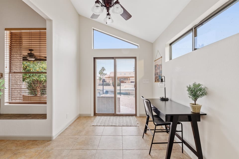 If you had to bring your work with you, at least you have a comfortable place to work with views of the lake!