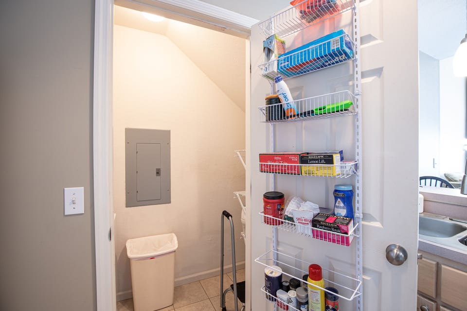 Pantry offers great shelving for groceries and supplies