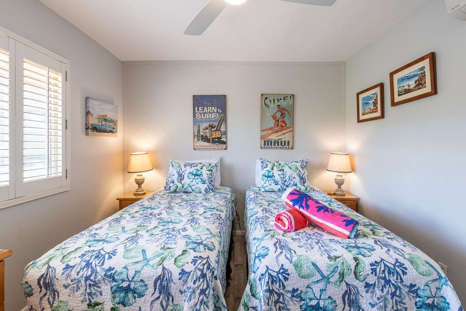 These twin beds can be pushed together for a king size bed.