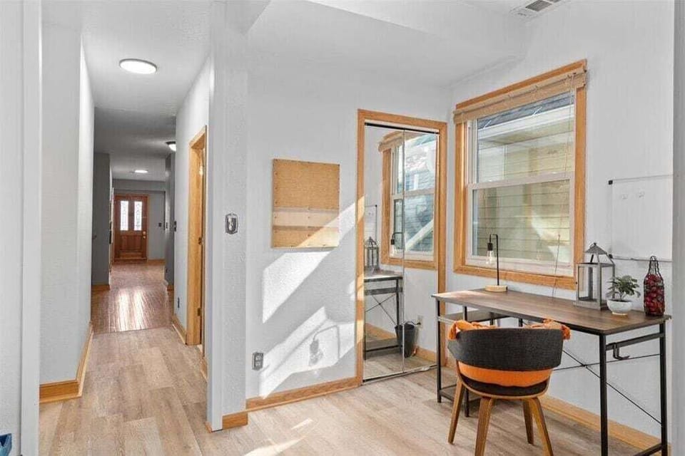 Featuring an office table with a chair.