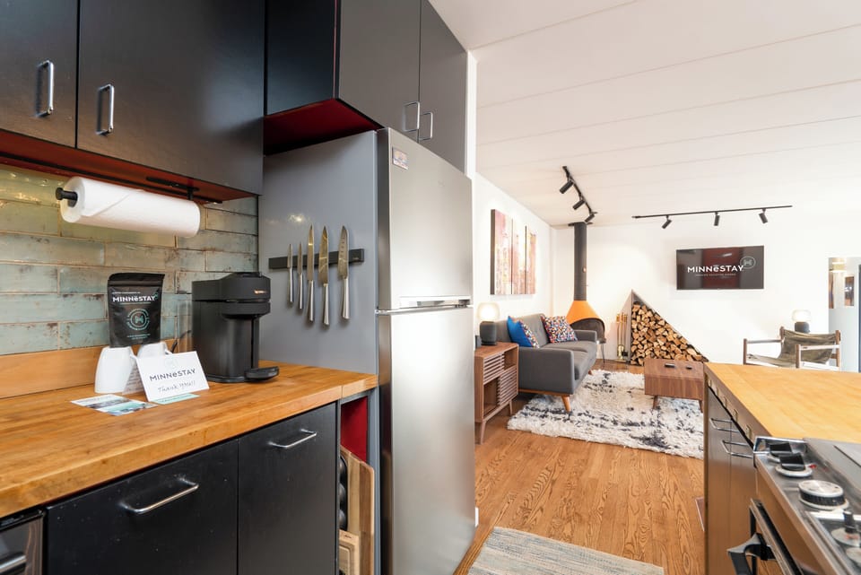Fully equipped kitchen with coffee maker to start the day.