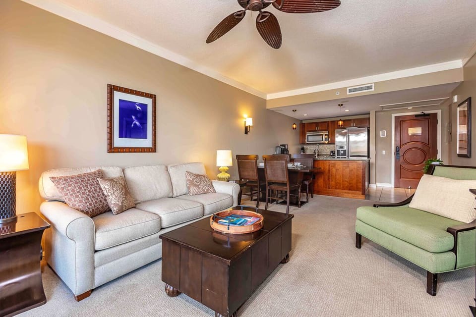 Living room features a sleeper sofa