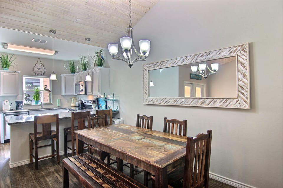 This dining table has its own rustic charm and is a great place to eat or play a game.