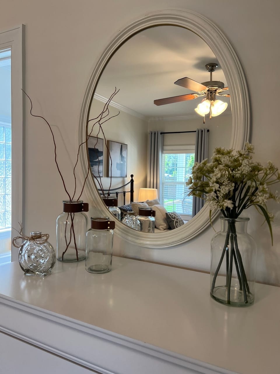 Owners suite: queen bed, TV, fan, blackout curtains, private bath, w/i closet