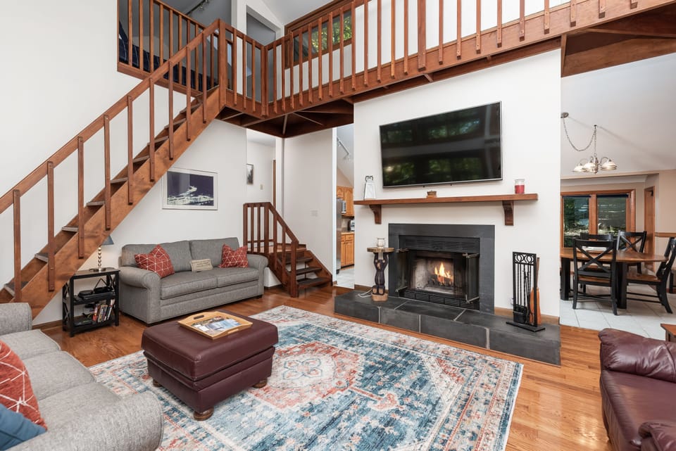 Living Room with wood burning fire place