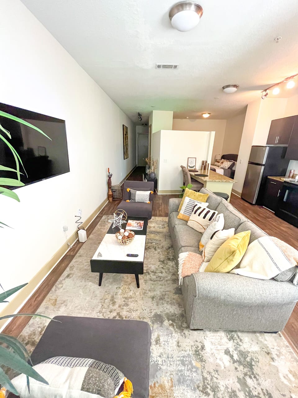 Wireless mounted flat screen tv with LED  lights.