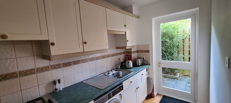 The kitchen and back door.