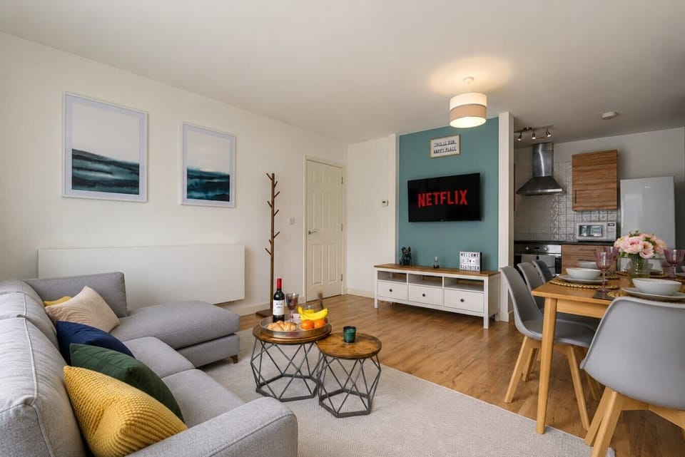 The living room features a 50`` smart TV for your enjoyment.