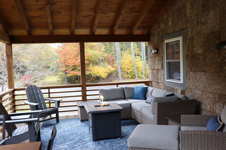 Covered porch with fire table