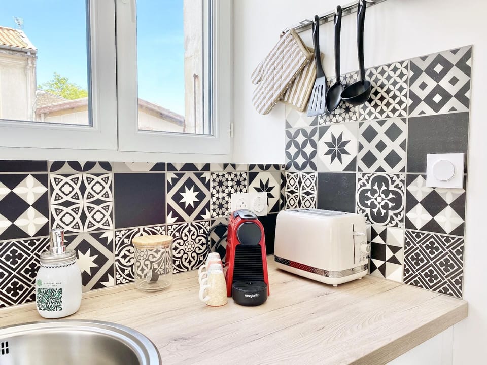 Kitchen area. Nespresso and toaster