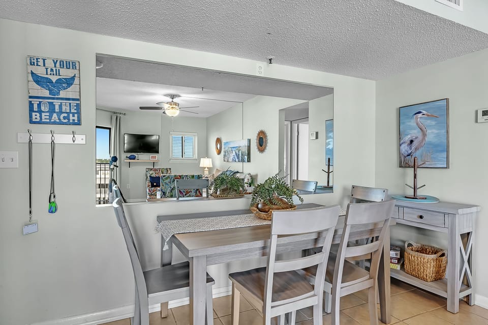 Dining Area with Table and 4 Chairs plus Bar and Stools