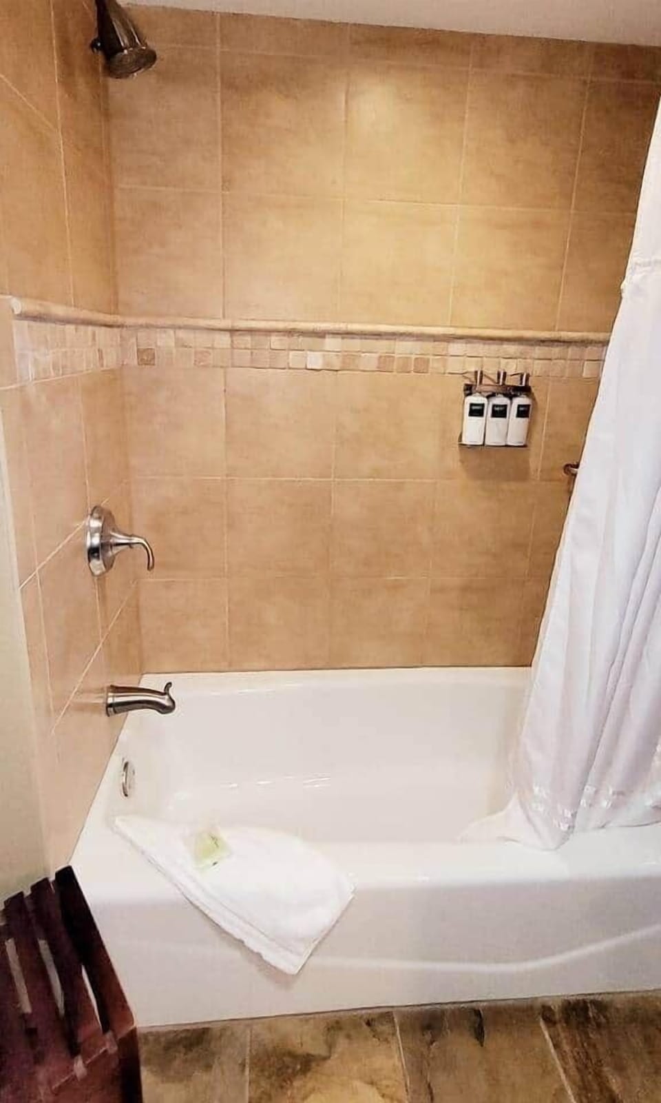 Dav's shower and tub with luxury care products
