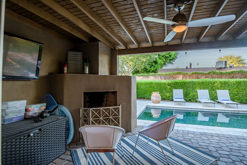 Enjoy a Fire in the Outside Gas Fireplace