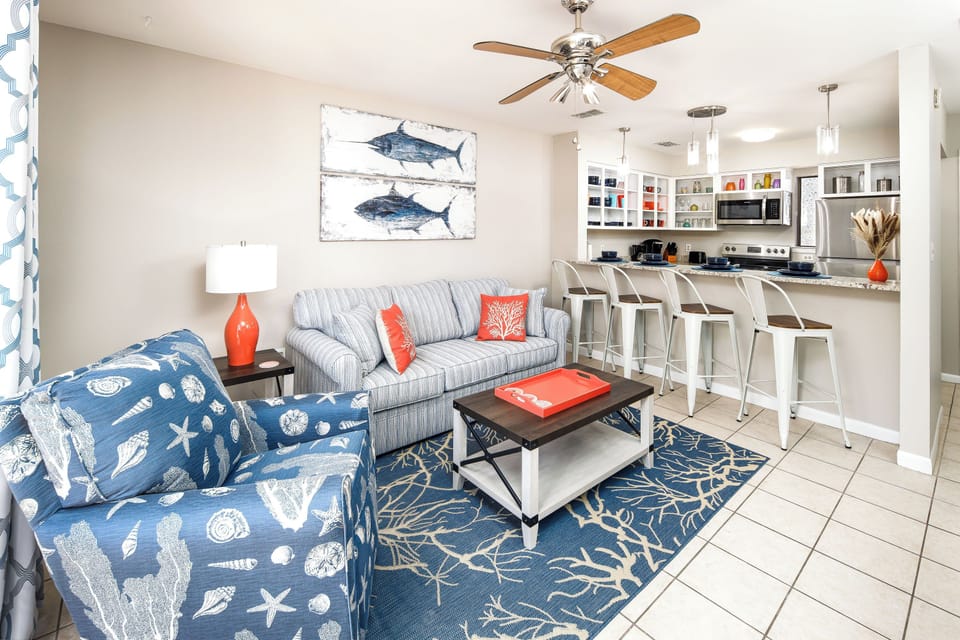 Living room and kitchen area