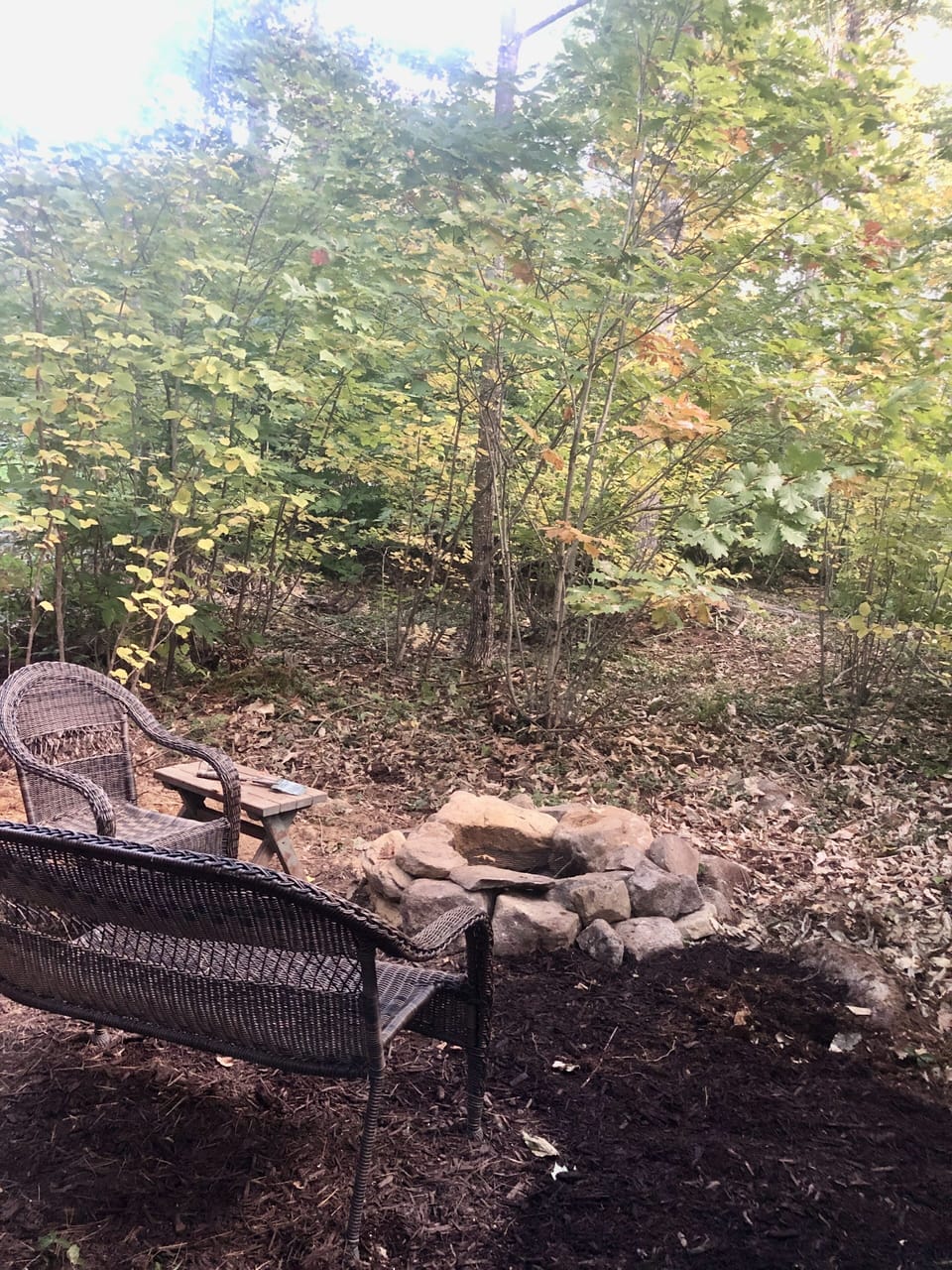 Outside firepit at Maybelle.  One bundle of firewood included with your stay.