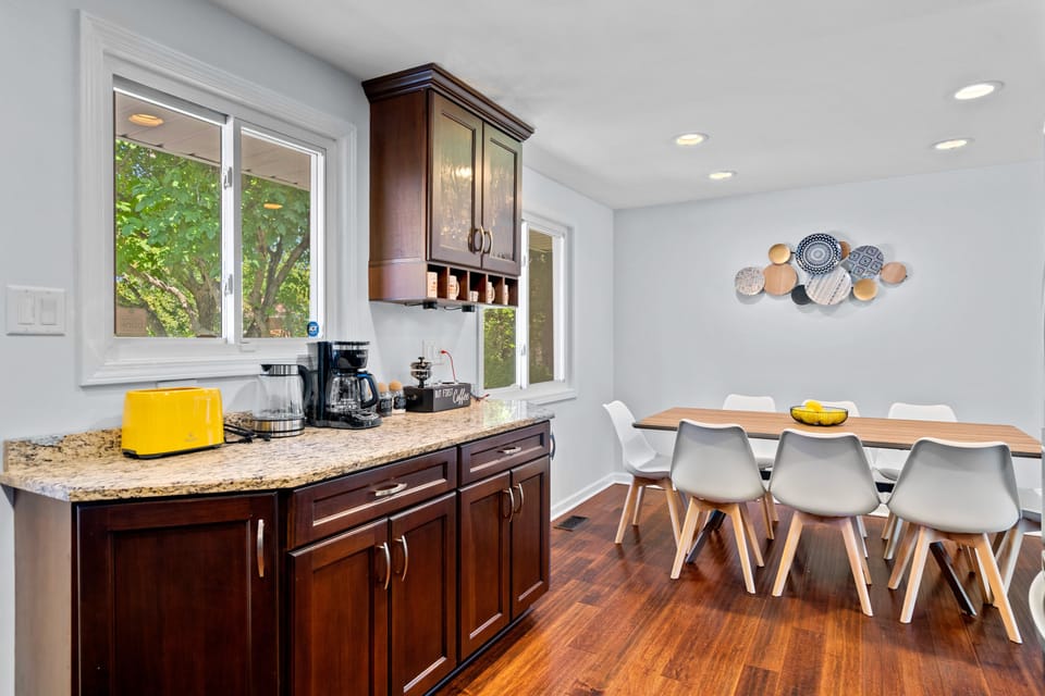 The coffee bar offers a dedicated space to brew your favorite beverages