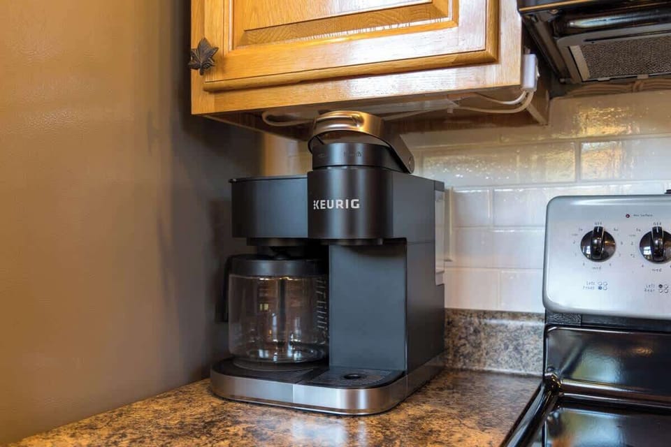 The kitchen is recently updated with all the appliances that you need for your stay!  Fridge, oven, rangetop, microwave, dishwasher, toaster - and, of course - coffee maker!
