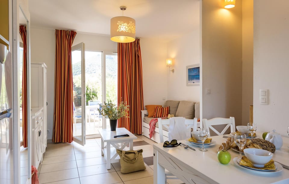 Sit down with family and friends in the dining area.