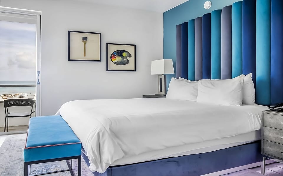 Stretch out on a king bed with chic coastal accents.