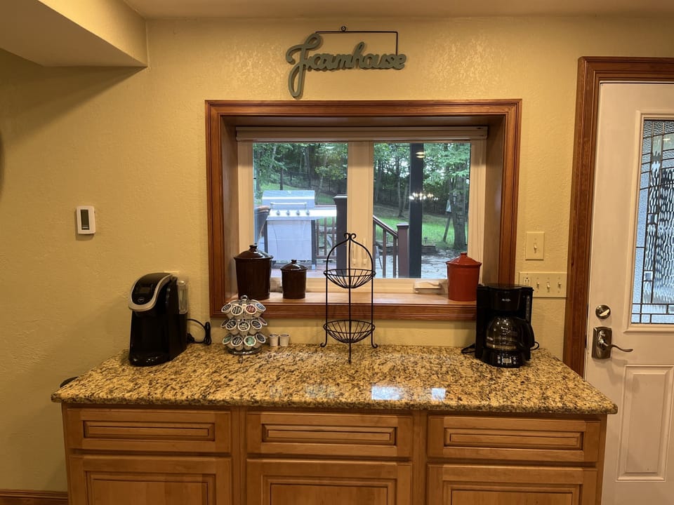 Coffee station with rear deck in view