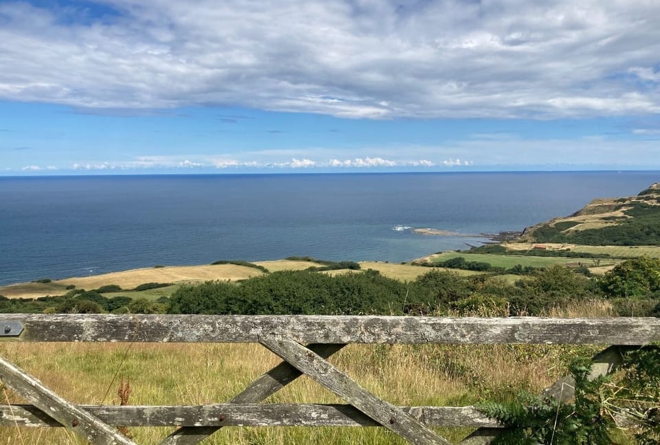 Bay View Cottage - views from The Cleveland Way towards the cottage and the bay beyond
