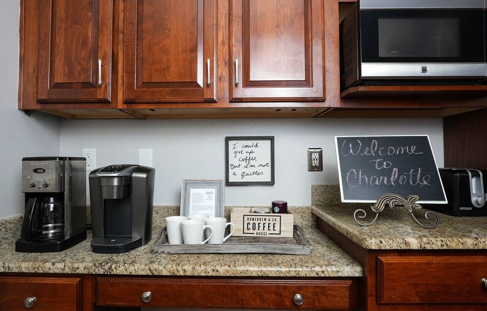 A Keurig and drip coffee maker are at your disposal to enjoy or a tea kettle is available if you prefer.
