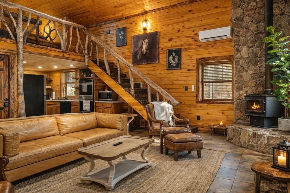 Living room view to Lofts upstairs and into the kitchen