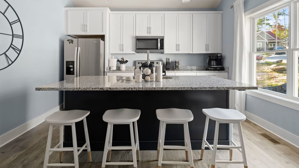 Gather around our large island and enjoy your favorite snack or meal.