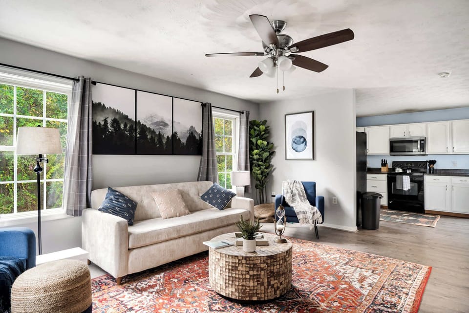 Our open floor plan is perfect for your family, friends or small group to gather.