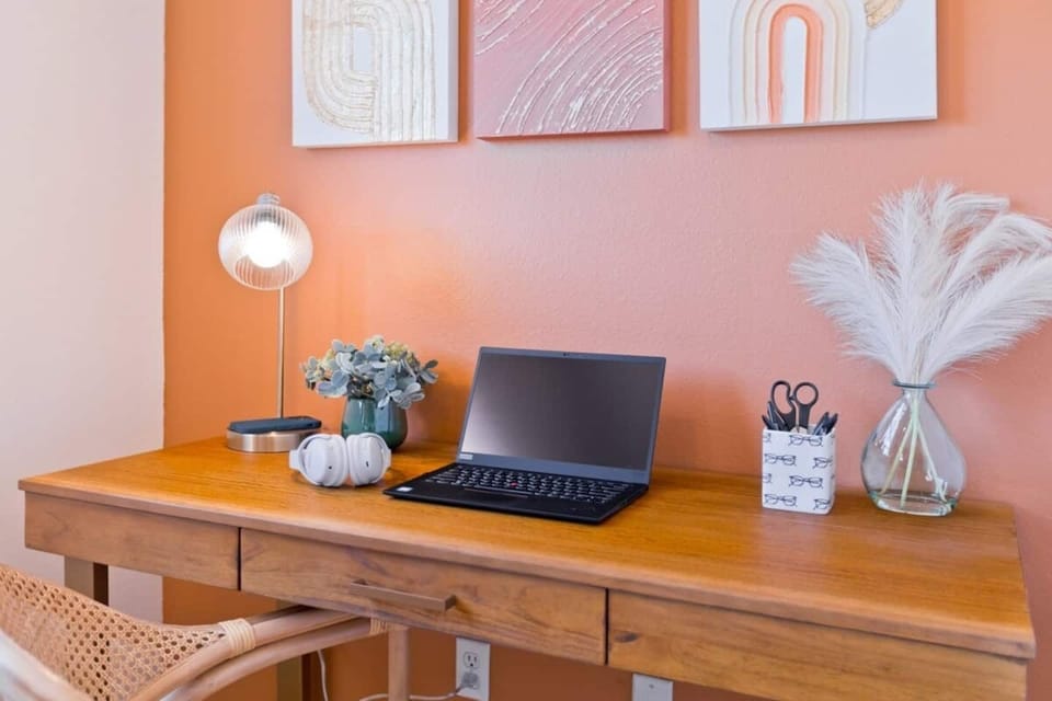 If you have to work, we have super-fast wifi and a desk with a wireless charger and many outlets for all your gear. 