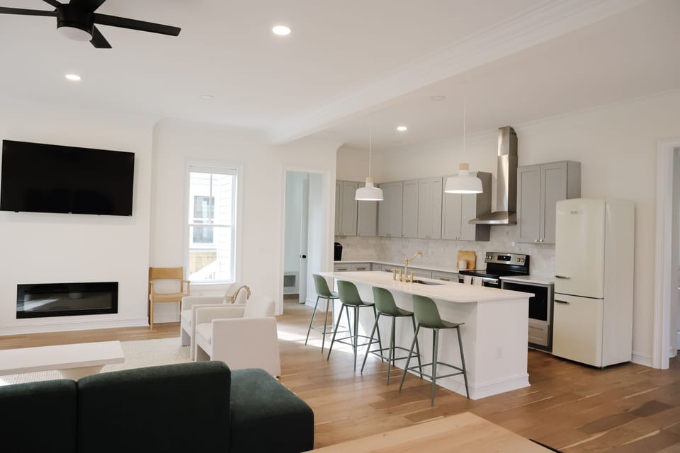 Kitchen with additional bar seating.