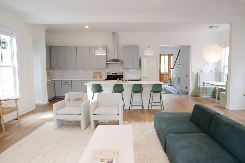 Kitchen, breakfast nook and living areas flow together seamlessly.