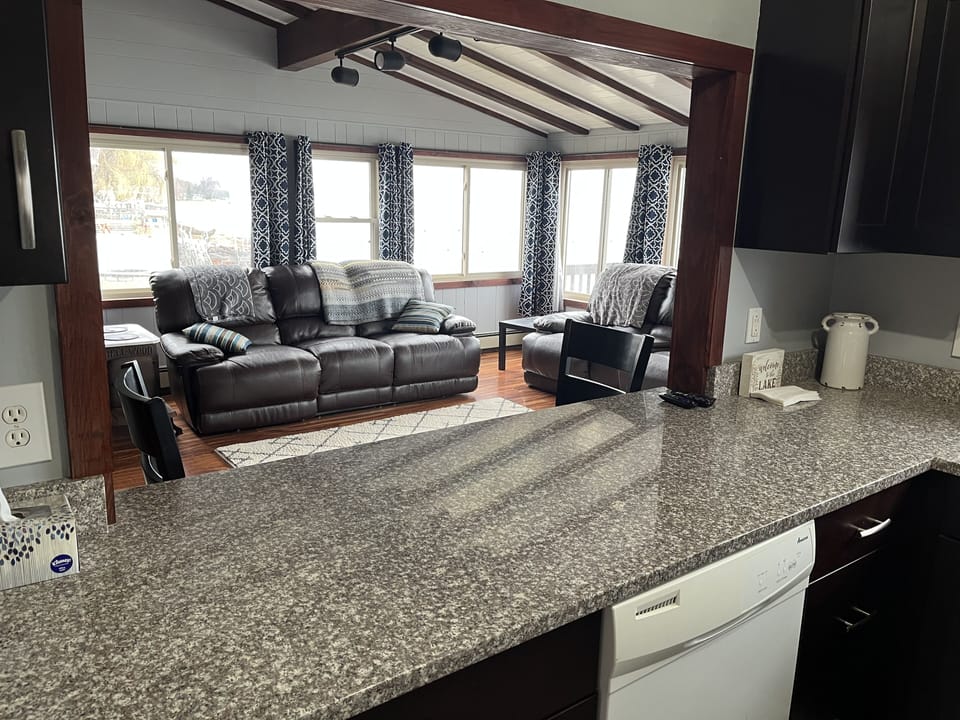 View from kitchen to living room 