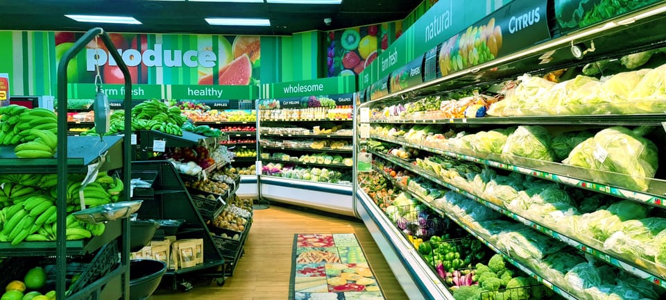 A well stocked grocery store is right outside your door step; a 2 minute walk.
