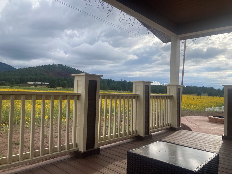 Back deck with mountain and meadow views  Williams Arizona Vacation Rental