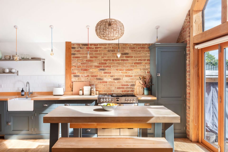 Dining table, seating area in the kitchen looking out to the garden 