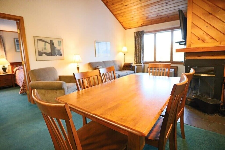 Enough seating and a view of the fireplace.