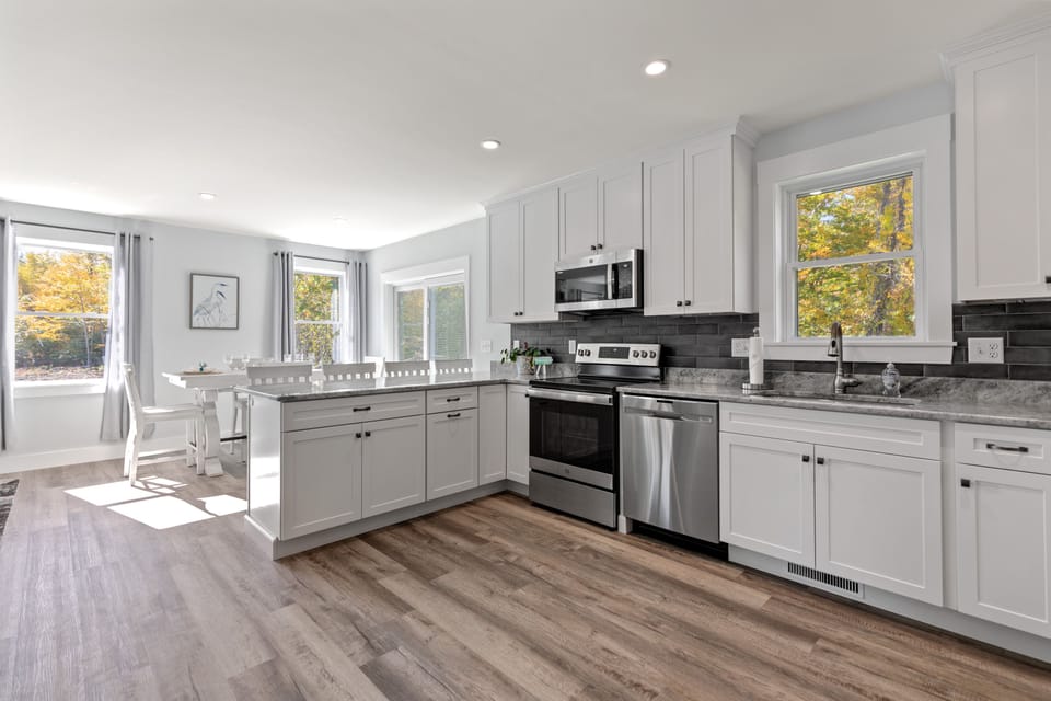 Fully stocked and brand new kitchen.